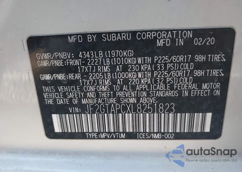 2020 Subaru Crosstrek Premium from USA, damaged, VIN JF2GTAPCXL8251823